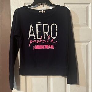 Aeropostale Navy and Pink Logo Sweatshirt
